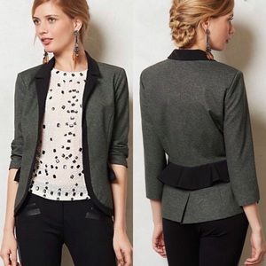 LAST CHANCE MOVING 12/18 Anthropologie Cartonnier Gray Peplum Ruffle Blazer